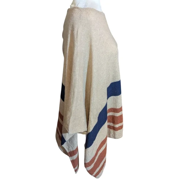 J. Crew Tan Cashmere-blend popover Boatneck Soft Striped poncho OS - Picture 5 of 9